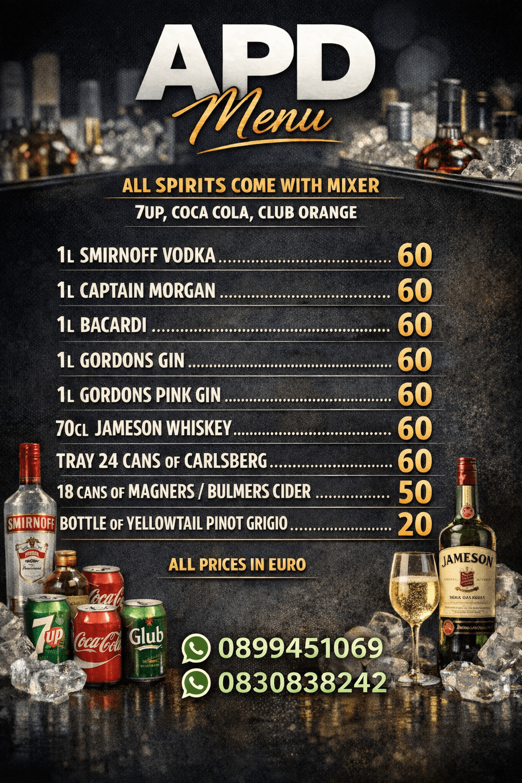 Menu page 2 - Wine, Mixers & More